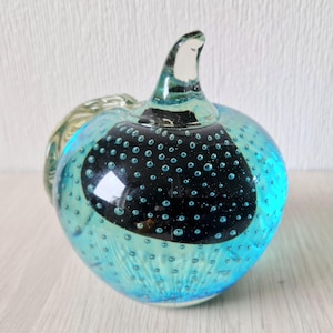 Alfredo Barbini Large Aqua Blue Controlled Bubble Sommerso Glass Apple 14cm Vintage