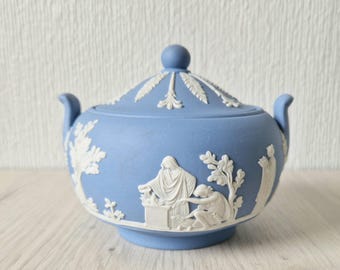 ヴィンテージ ウェッジウッド ブルー ジャスパーウェア 蓋付きシュガー