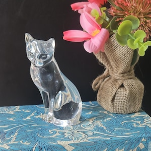 Vintage 1993 Glaskristall Katzenfigur Ornament Lenox Gestempelt 11 cm Groß
