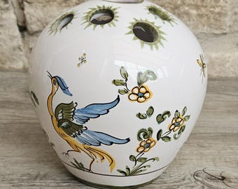 Vintage Faïence Small Flower Vase with Bird Detail Ceramic France Lallier Moustiers Vgc