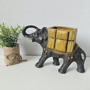 Vintage 1950s Ceramic Elephant Planter Plant Pot 23cm Long X 14cm Tall