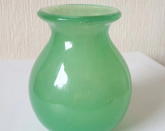Art Deco 1930's Vase Jade Green Hand Blown Glass Flared Rim Bud Vase - Mint