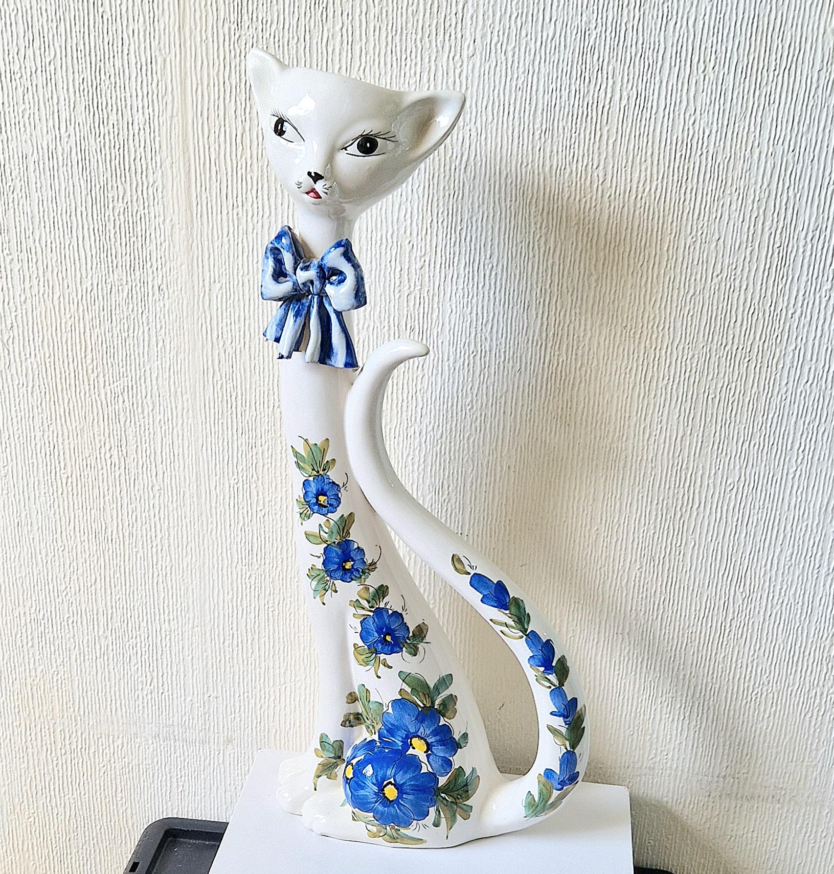 イタリア製　セラミック置物　猫 1960年代イタリア製セラミック猫型花瓶、特大サイズ45cm