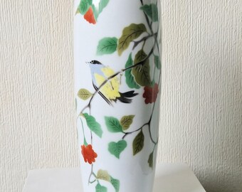ヴィンテージ深川陶器花瓶：手描き鳥と花、11インチ - Etsy 日本