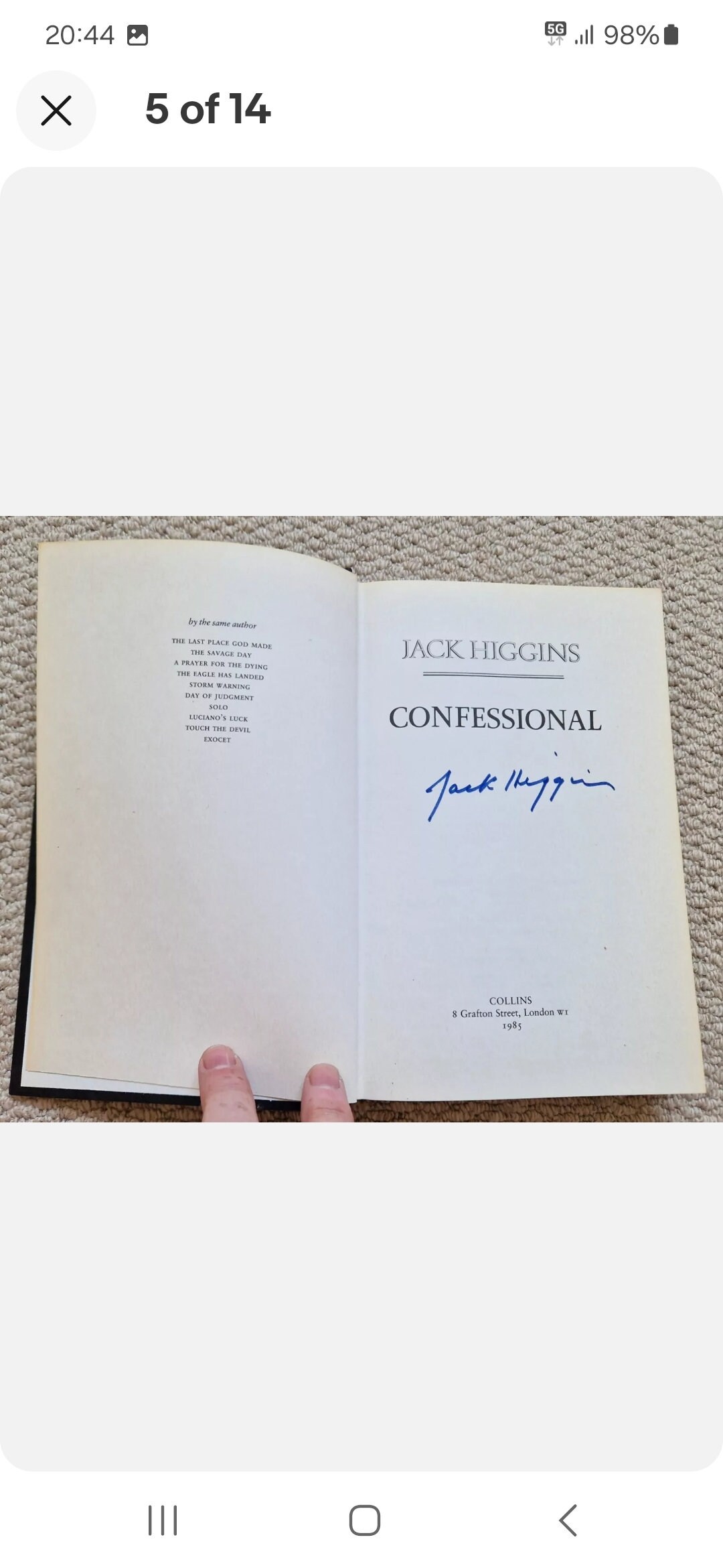 Confessional Jack Higgins First Edition Signed 1985 Hardback