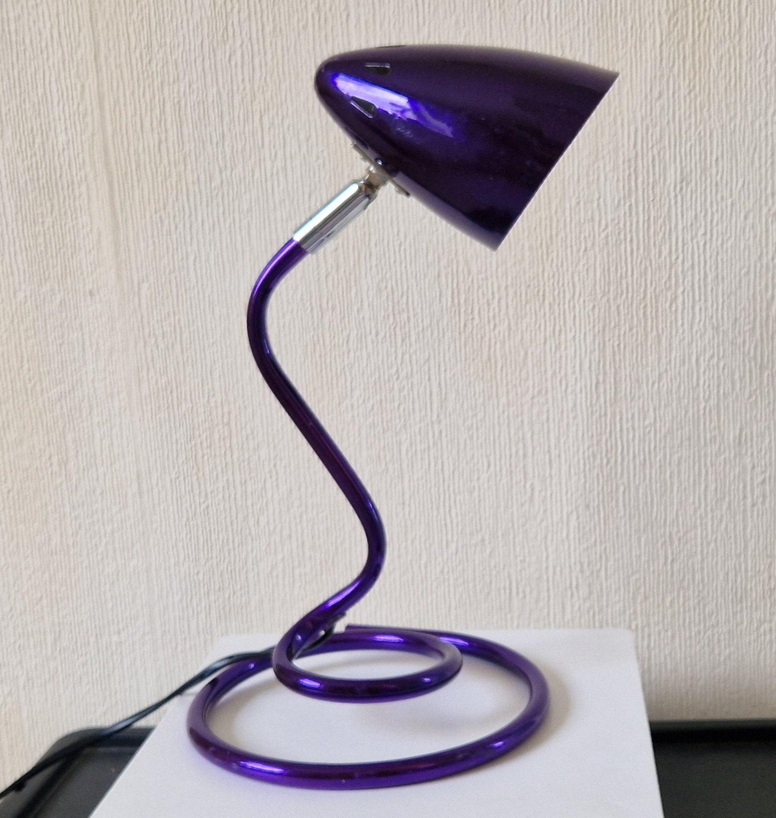 Vintage Desk Lamp Spiral Purple Metal Chrome Retro Space Age 