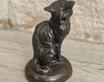 Vintage Kleine Katzenskulptur Figur Reproduktion Emmanuel Fremiet 8,5 cm Groß