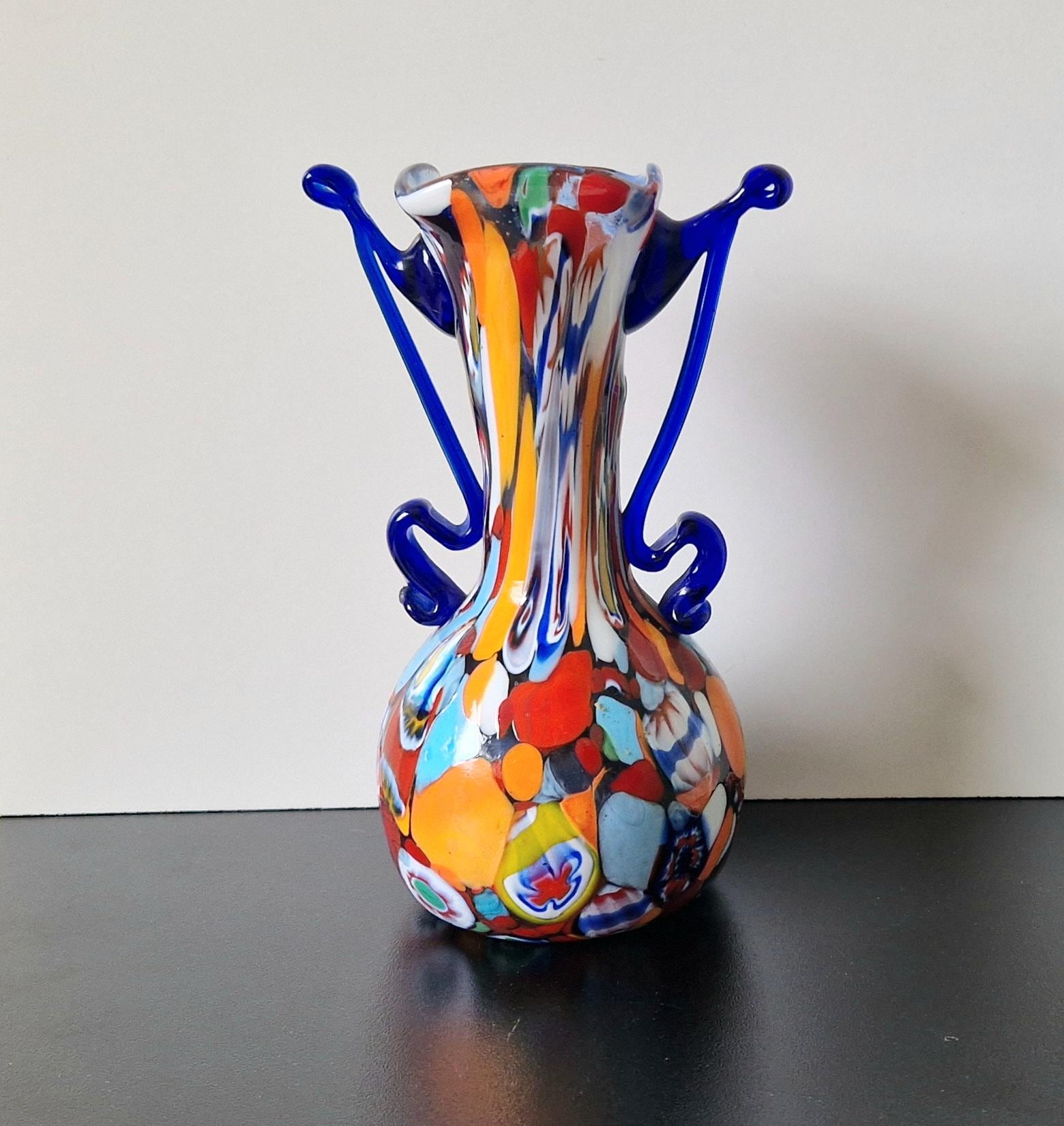 Fratelli Toso Vase Carnivale Millifiore Hand Blown Murano Glass