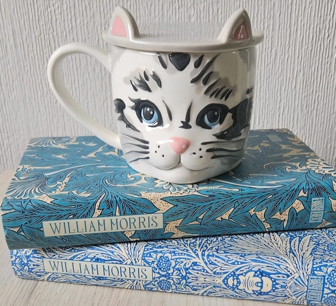 ♬レア・美品♬未使用♬キャス・キッドソン♬猫・キャット♬蓋つき マグカップ♬ 蓋とコースター付きの珍しい猫マグカップ、かわいい子猫カップ
