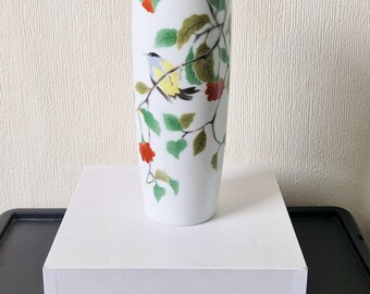 ヴィンテージ深川陶器花瓶：手描き鳥と花、11インチ - Etsy 日本