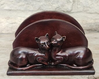 Vintage Katzen Briefhalter Harz Schwere Ungewöhnliche Zwei Katzen Briefhalter.Dekorativer Katzen Briefhalter
