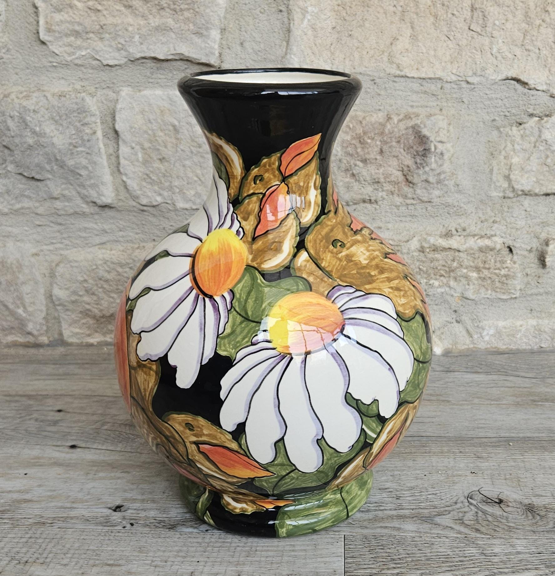 Vintage Jenni Liddle Pottery Vase, Large Handmade Daisy Floral