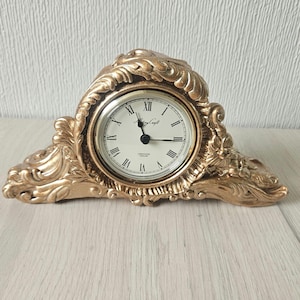 Vintage Mantle Clock Gold Ornate History Craft Small Resin Cased Mantel Clock Cirencester England Working