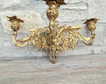 Single Französische Louis XV Vergoldete Bronze 3 Zweig Wandleuchte Applikation um 1900