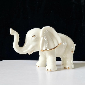 Small Vintage Ceramic Gilt Edged Trumpeting Elephant Figure Ornament