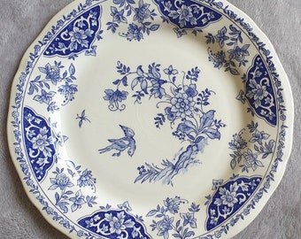 Vintage Gien France Blue Delft Pattern Ceramic Blue & White Dinner Plate 26cm