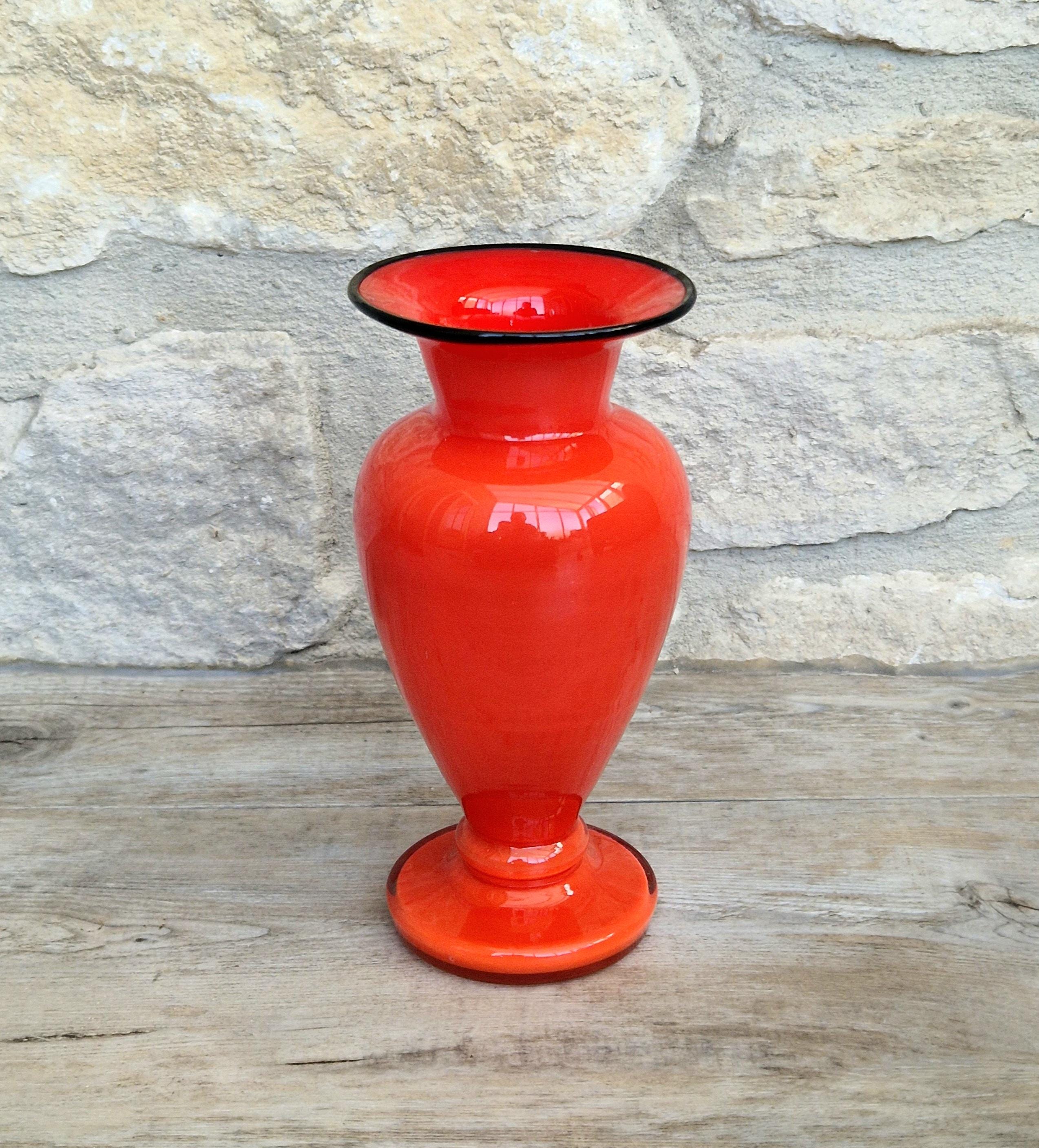 Loetz Art Deco Tango Glass Vase: Orange Black Stripe Baluster