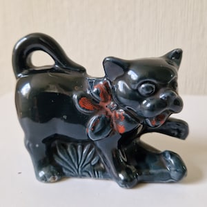 Rare Antique Glazed Pottery Dog Table Match Holder Strike Underglaze Inscription