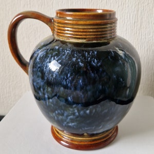 Art Nouveau Doulton 1870&#39;s Lambeth Stoneware Blue Bottled Glaze Jug Rare Antique