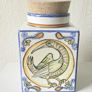 Italian Majolica Kitchen Canister: Hand-Painted Bird Floral Decor