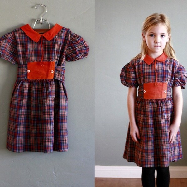 50s 6/7 Pumpkin Plaid Play Date DRESS