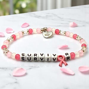 Breast Cancer Survivor Bracelet | Custom Words Sizes | Beaded Word Bracelet | Breast Cancer Bracelet | Pink Ribbon | Breast Cancer Survivor