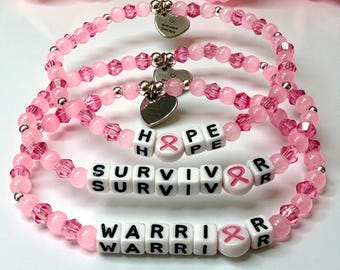Breast Cancer Bracelet | Custom Words Sizes | Survivor Bracelet | Breast Cancer Awareness Bracelet | Pink Ribbon | Breast Cancer Survivor