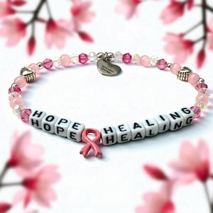 Breast Cancer Survivor Bracelet | Custom Words Sizes | Beaded Word Bracelet | Breast Cancer Bracelet | Pink Ribbon | Hope Bracelet | Healing