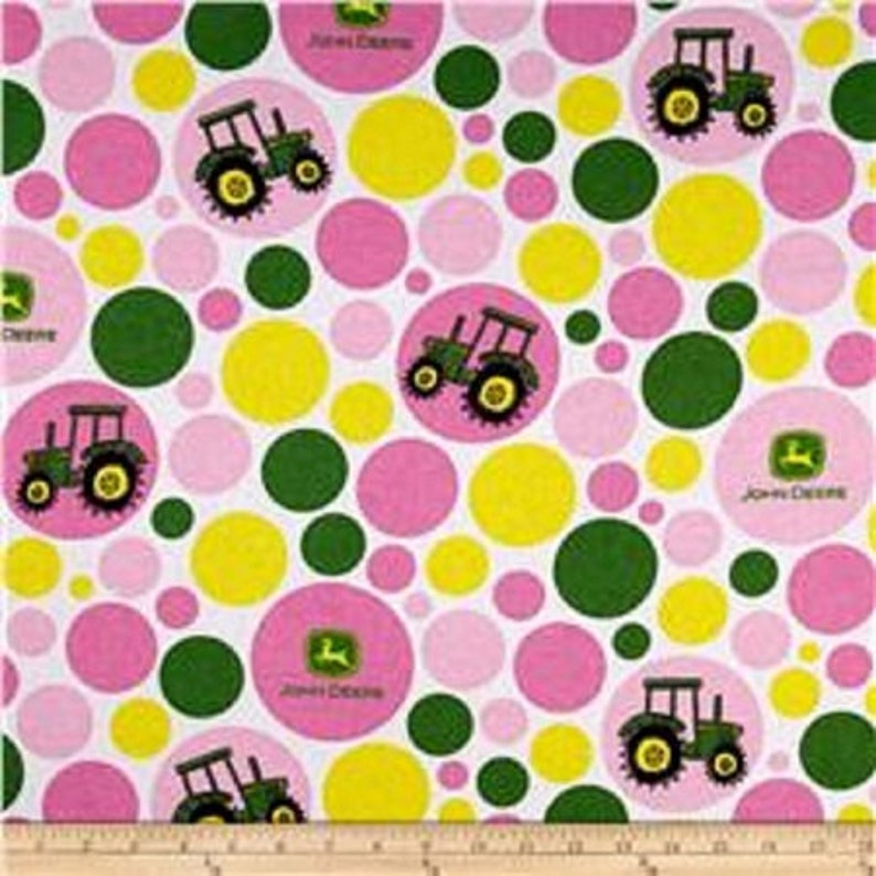 MadieBs John Deere Tractors with Logo in Pink Dots Crib or Toddler Bed Sheet Set 3 pc personalized