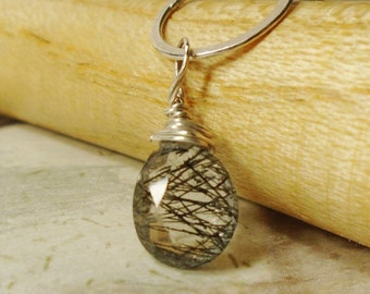 Mystery Tourmalated Quartz, tourmalated quartz, rutilated quartz, tourmilated quartz, sterling silver, 18 inch, necklace, Christmas, faceted