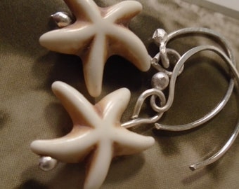 Starfish, Sea Star,Sterling Silver, Dangle, neutral, handcrafted, beach, sea, Mother's Day, petite, dainty, neutral, beige, fun, Toni Canell