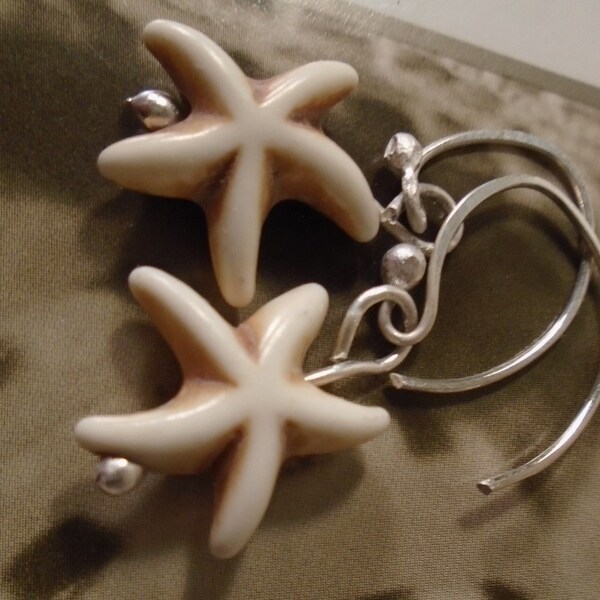 Starfish, Sea Star,Sterling Silver, Dangle, neutral, handcrafted, beach, sea, Mother's Day, petite, dainty, neutral, beige, fun, Toni Canell