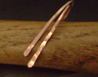 Copper Icicle Sticks, U, horse shoe, open hoop, small, dainty, hammered, simple, minimalist, faceted, rustic, organic, artisan, handcrafted