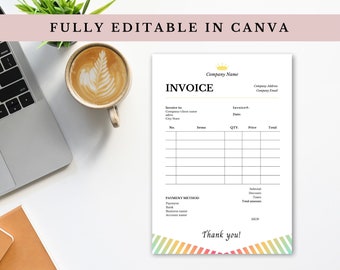Fully Editable digital invoice and receipt template | Canva Small Business order form tracker | Themed Canva Templates |