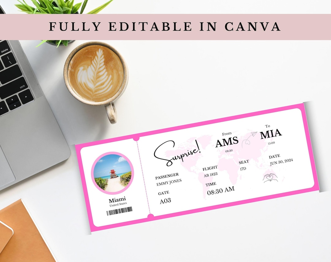 Customizable Boarding Pass Canva Template Fake Plane Ticket for