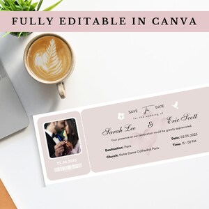 Boarding Pass Save the Date Canva Template | Destination Wedding Invitation | Passport Save the Date Invite | Fully editable