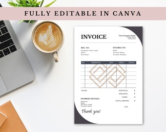 Fully Editable digital invoice and receipt template | Canva Small Business order form tracker |