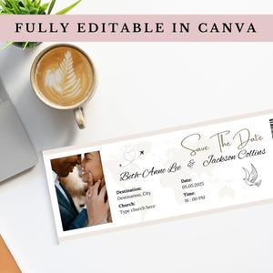 Boarding Pass Save the Date Canva Template | Destination Wedding Invitation | Passport Save the Date Invite Airplane | Fully editable