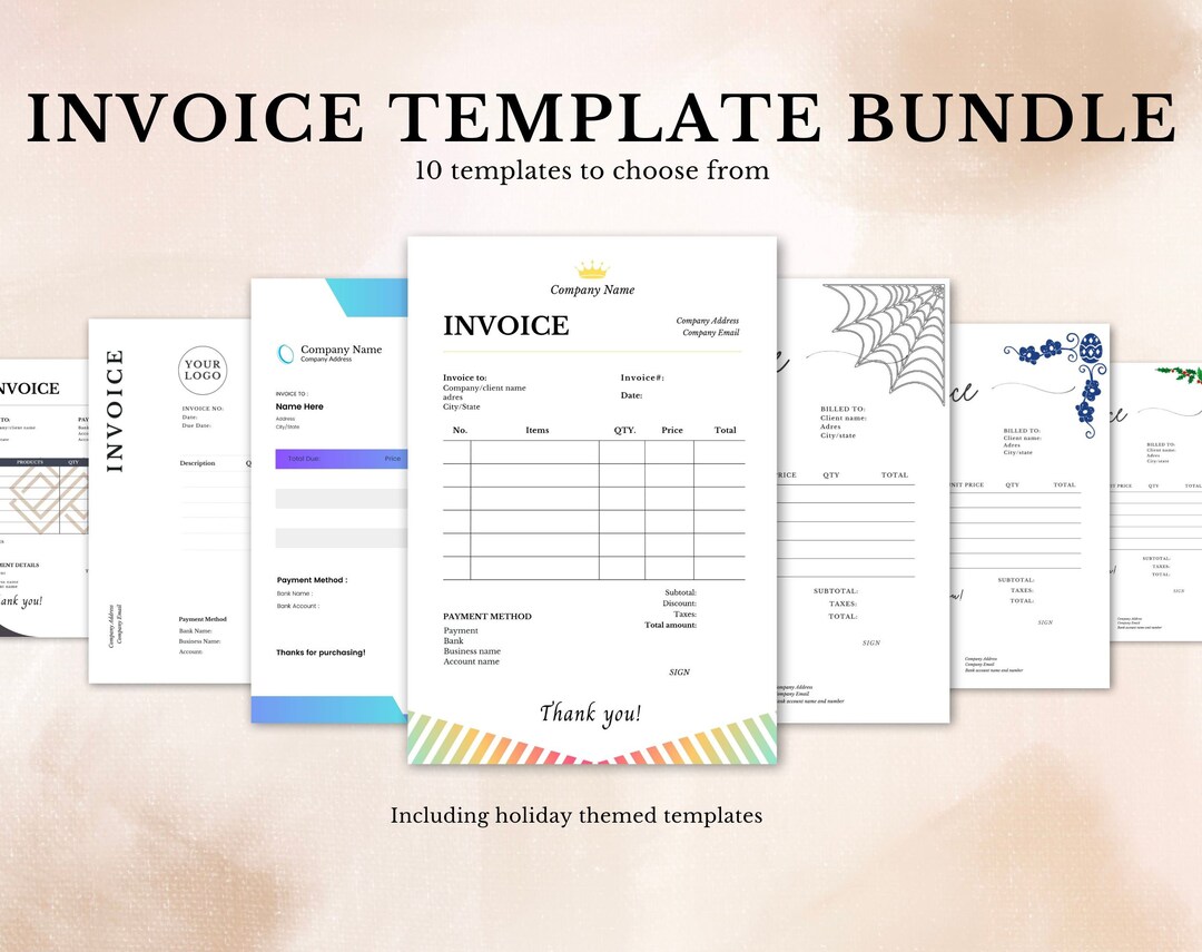 Fully Editable Digital Invoice Template Bundle | Canva Small Business ...