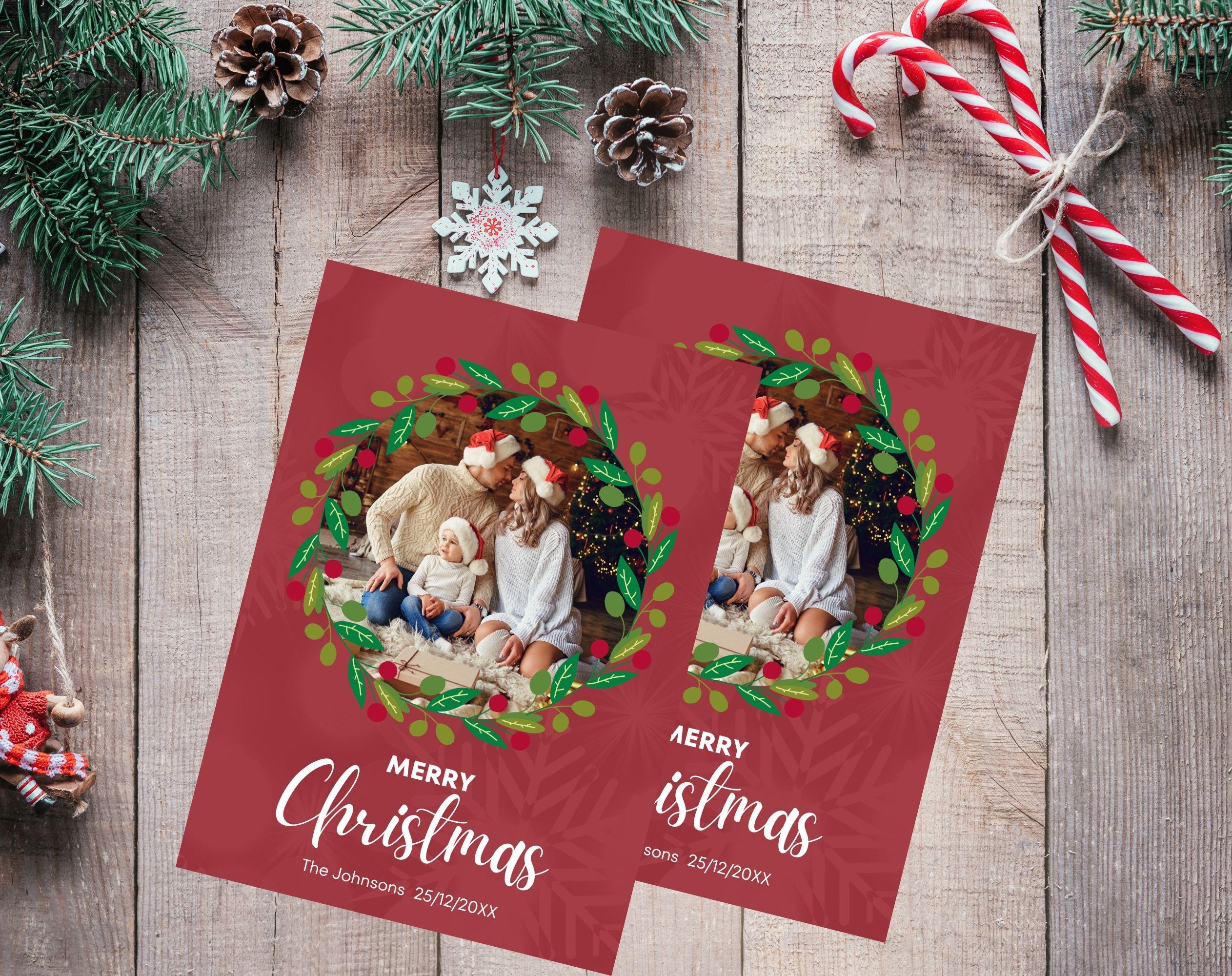 Photo Christmas Card Canva Template Vertical | Fully Editable Merry ...