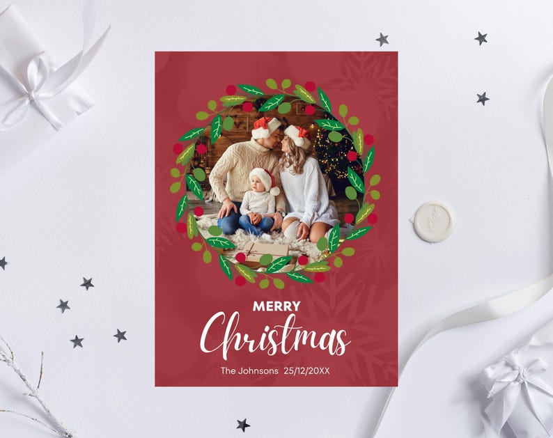 Photo Christmas Card Canva Template Vertical | Fully Editable Merry ...