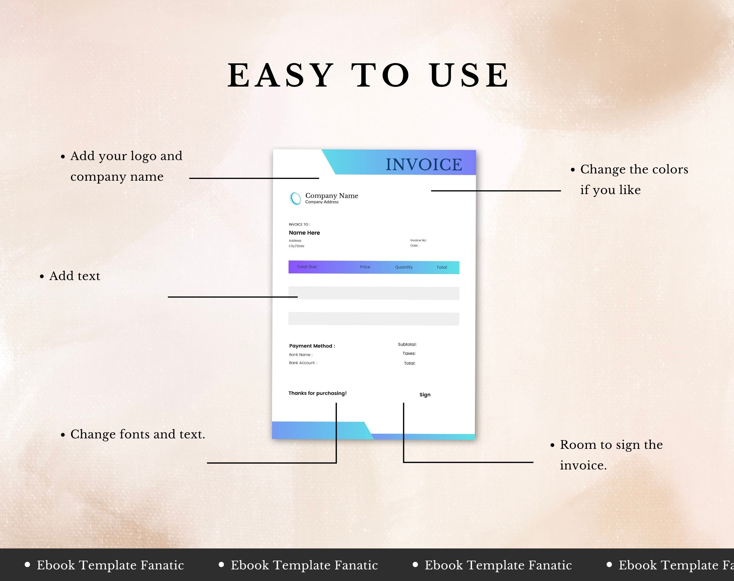 Fully Editable Digital Invoice Template Bundle | Canva Small Business ...