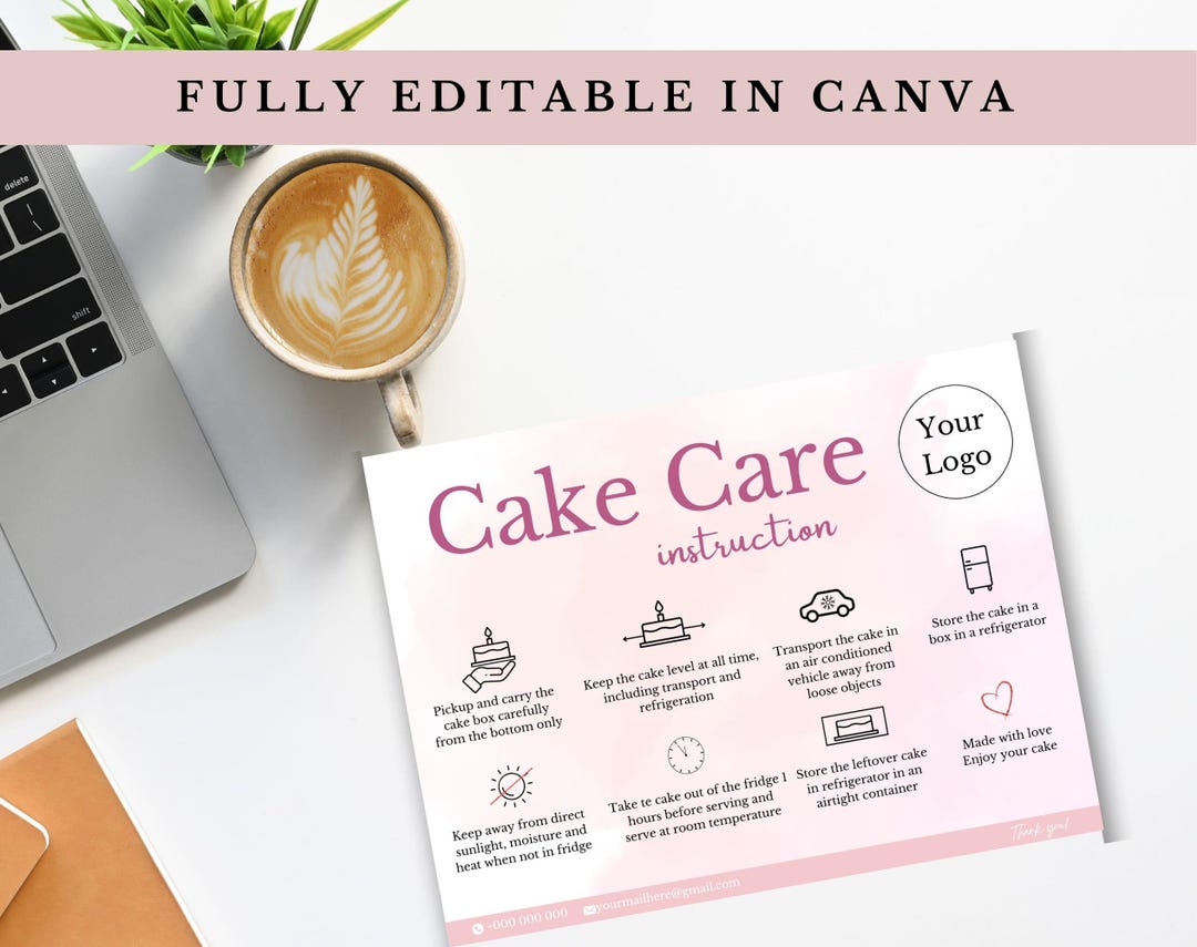 Cake Care Card Template | Canva Editable Wedding Cake Care Cards ...