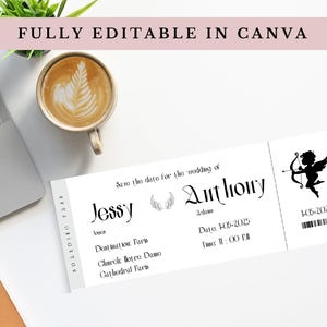Boarding Pass Save the Date Canva Template | Destination Wedding Invitation | Passport Save the Date Invite | Fully editable |