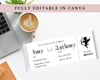 Boarding Pass Save the Date Canva Template | Destination Wedding Invitation | Passport Save the Date Invite | Fully editable |