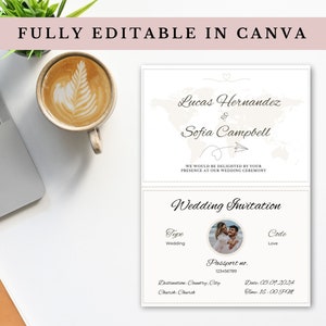Boarding Pass Wedding Invitation Canva Template | Destination Wedding | Save the date | Passport Wedding Invite Minimalistic| Fully editable