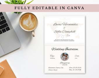 Boarding Pass Wedding Invitation Canva Template | Destination Wedding | Save the date | Passport Wedding Invite Minimalistic| Fully editable