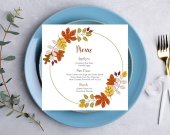 Thanksgiving menu template 5x5 inch | Fall menu card | Editable menu template for Thanksgiving Dinner | Printable menu card