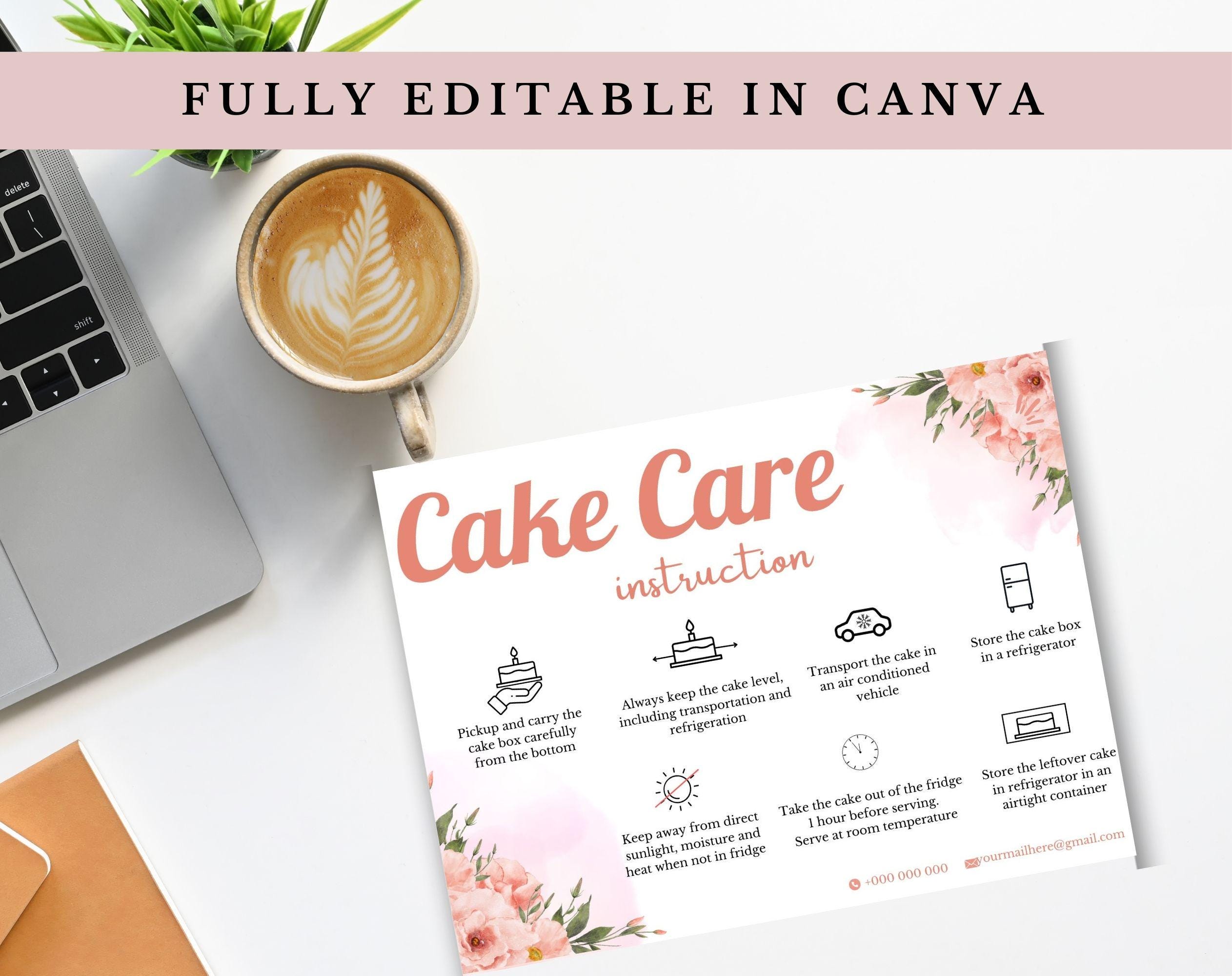 Cake Care Card Template | Canva Editable Wedding Cake Care Cards ...