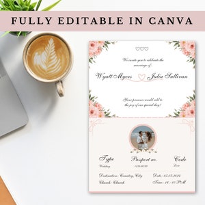 Boarding Pass Wedding Invitation Canva Template | Destination Wedding | Save the date | Passport Wedding Invite Flower | Fully editable